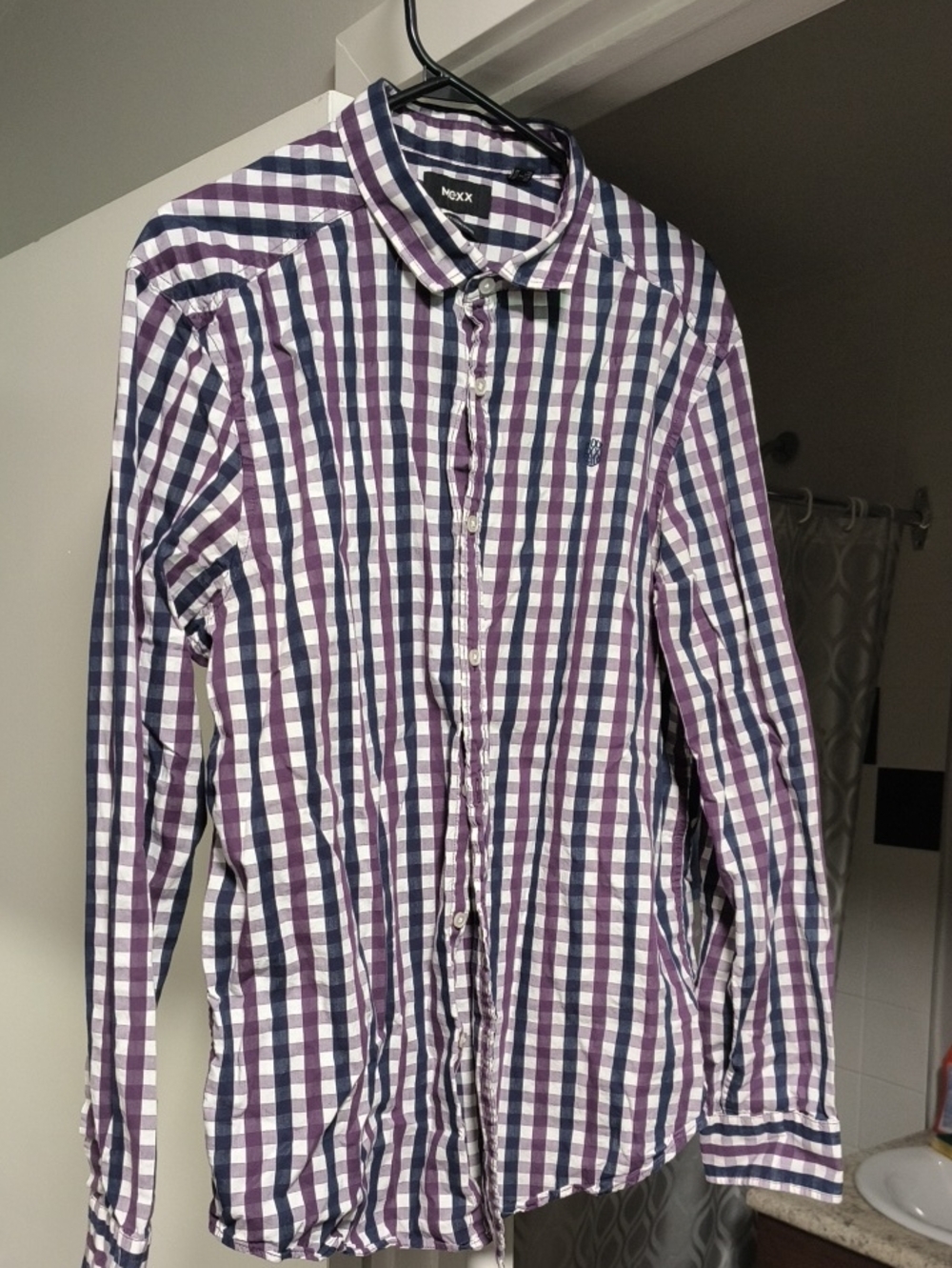 Mexx Men's Purple and White Check Button-Down Shirt